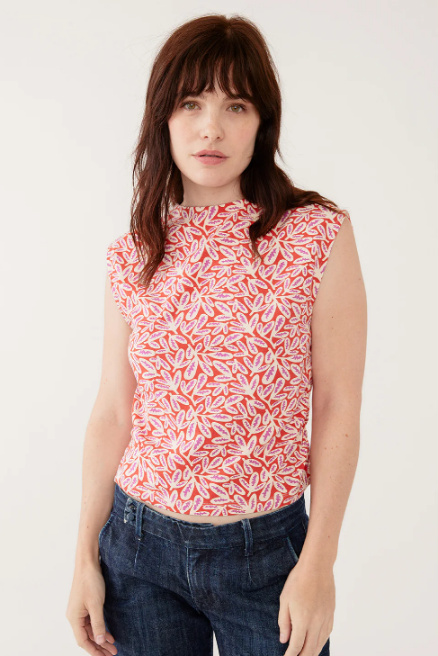 Mata Traders Ruched Top in Fern Beats Tangerine