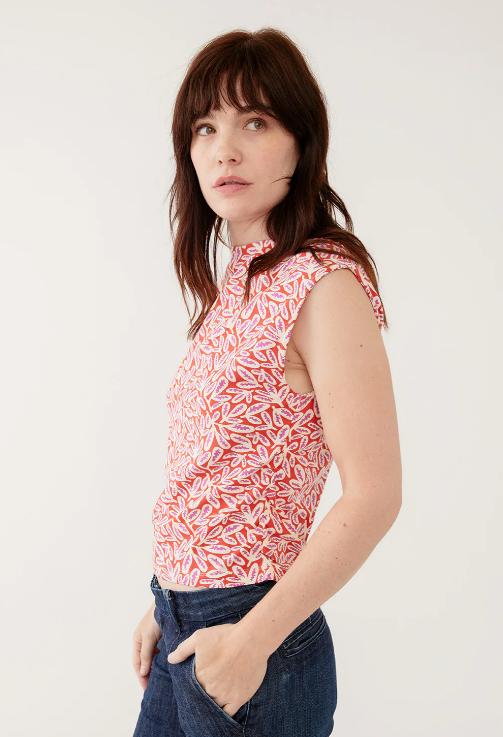 Mata Traders Ruched Top in Fern Beats Tangerine