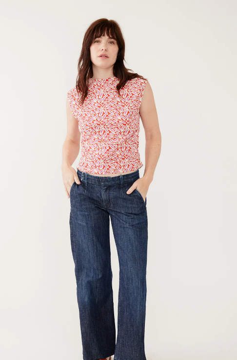 Mata Traders Ruched Top in Fern Beats Tangerine