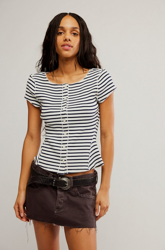 Free People Most Wanted Striped Cardi Black and White
