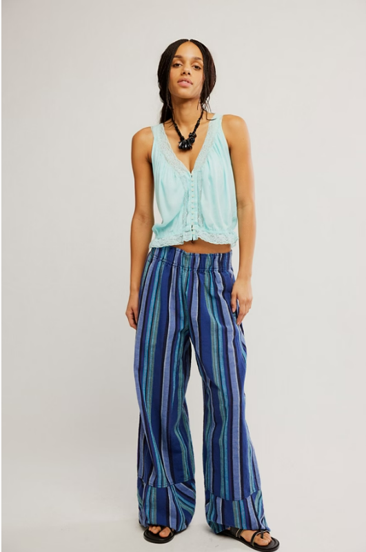 Free People Days End Linen Pull On in Navy Combo