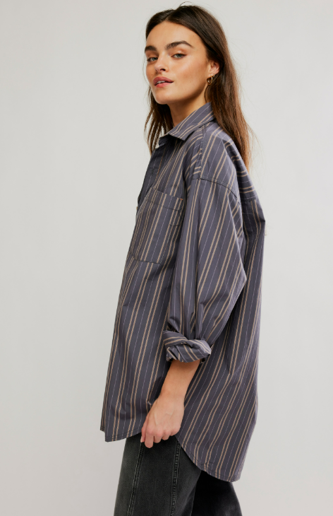 Free People Freddie Striped Shirt Grey Combo