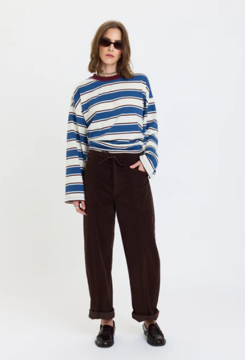Daze Denim Villa Drawstring Barrel Pant in Chocolate