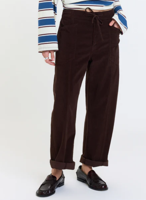 Daze Denim Villa Drawstring Barrel Pant in Chocolate