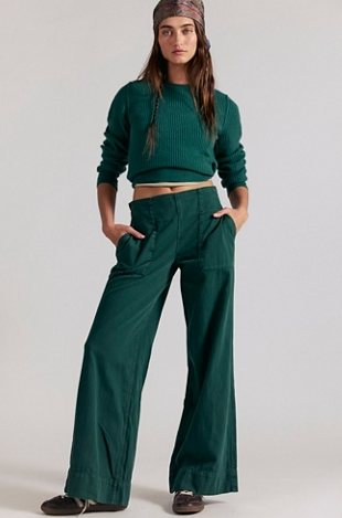 Free People Breezy Denim Pull On in Pine Needle