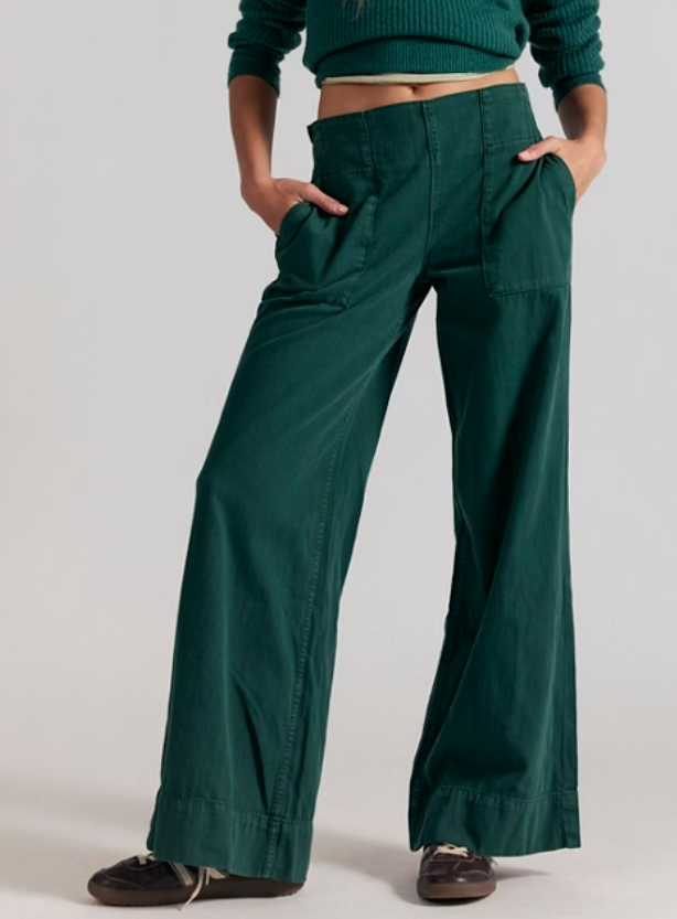 Free People Breezy Denim Pull On in Pine Needle