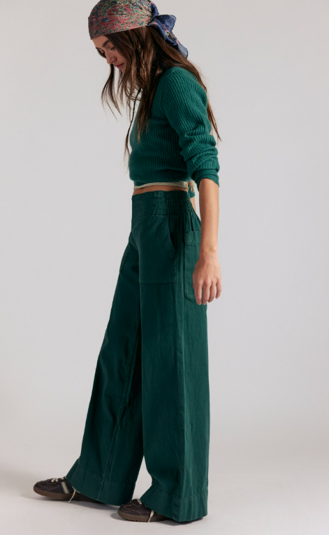 Free People Breezy Denim Pull On in Pine Needle