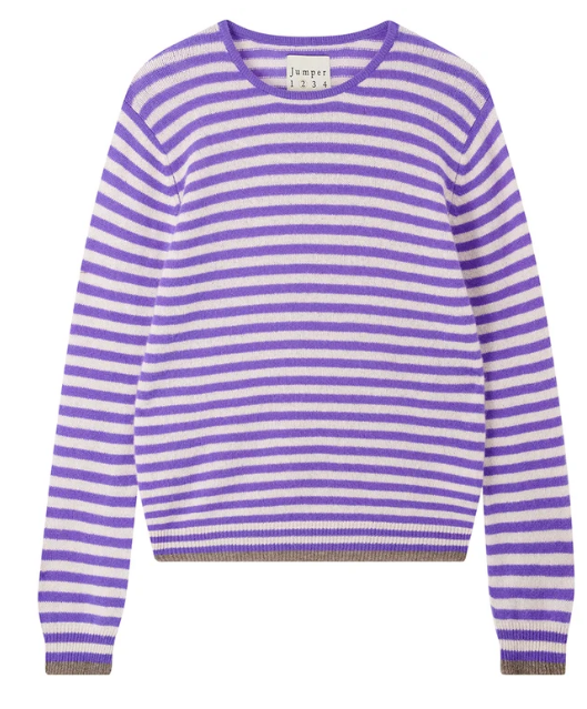 Jumper 1234 Tipped Little Stripe Crew in Dog Violet Limestone