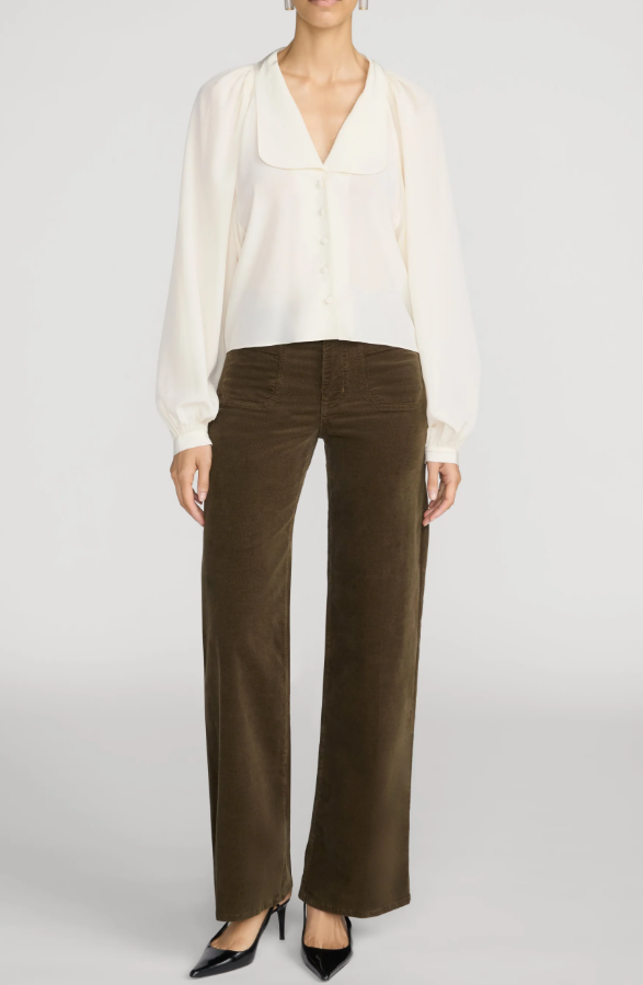 FRAME Le Slim Palazzo Modernist Pocket Corduroy in Rich Military