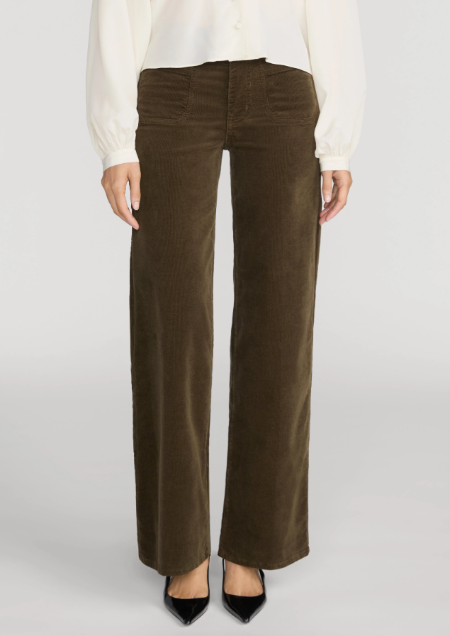 FRAME Le Slim Palazzo Modernist Pocket Corduroy in Rich Military