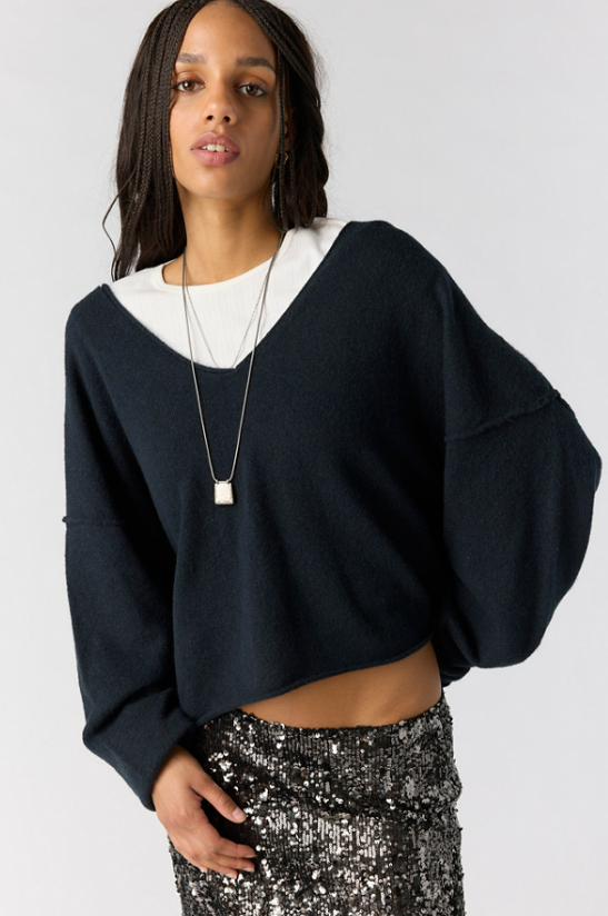 Free People See Me V-Neck Pullover Black