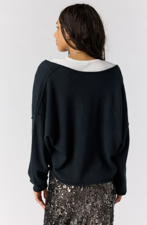 Free People See Me V-Neck Pullover Black