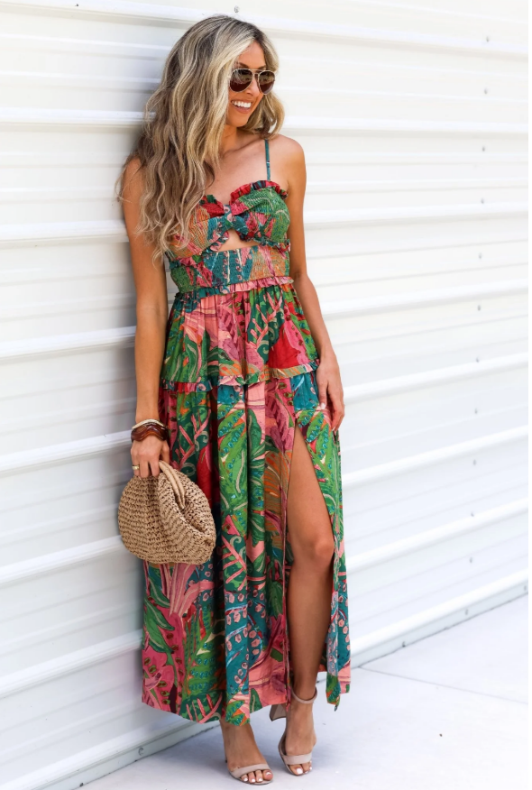 NYLAND Drawing Dream Cutout Smocked Maxi Dress