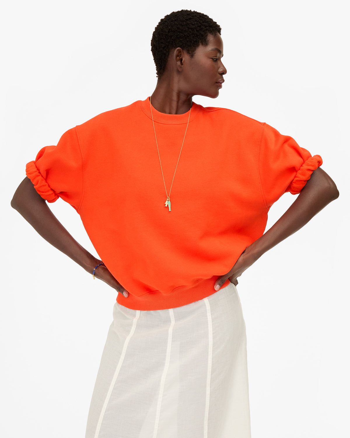 Clare V. Short Sleeve Oversized Sweatshirt in L'Orange