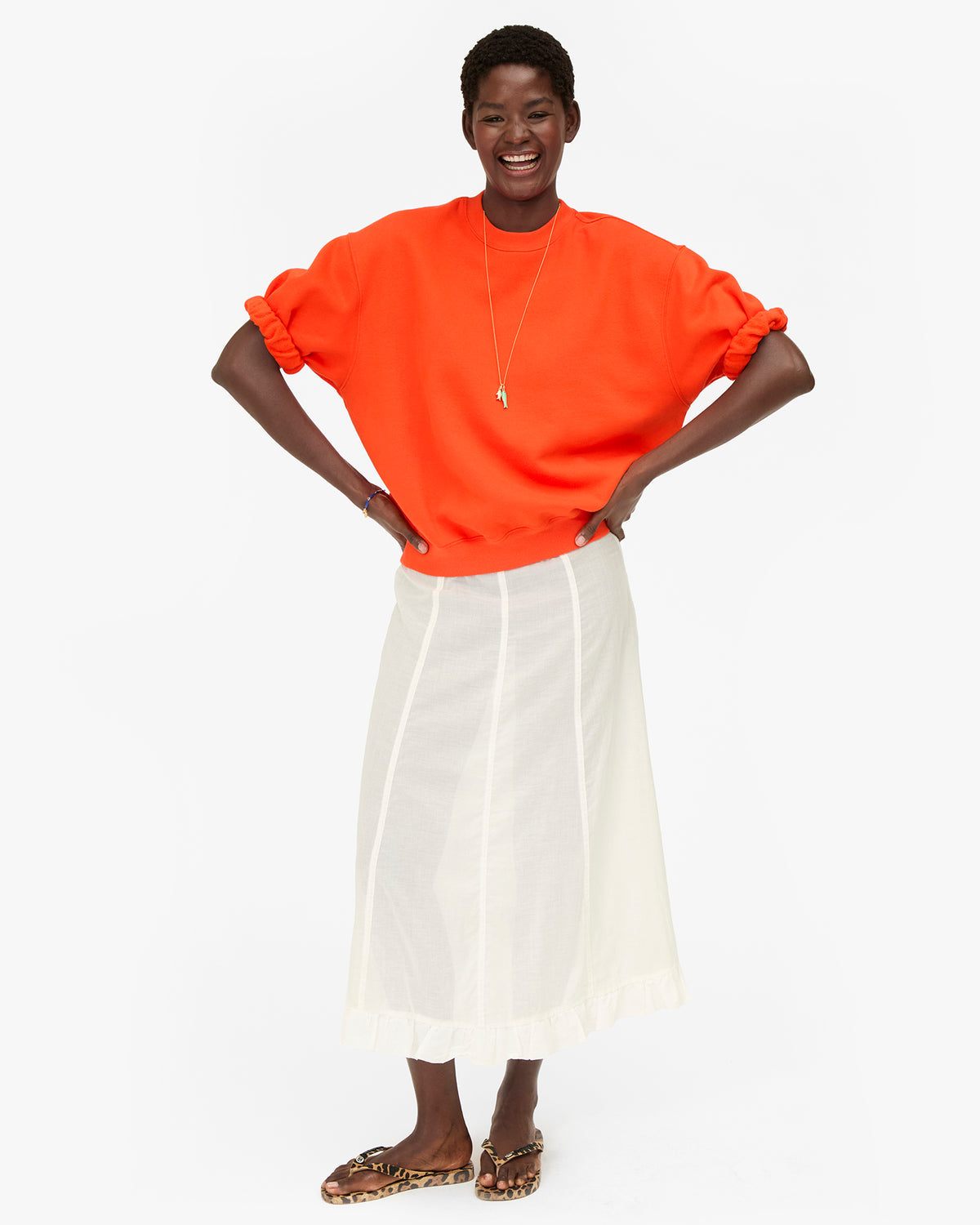 Clare V. Short Sleeve Oversized Sweatshirt in L'Orange