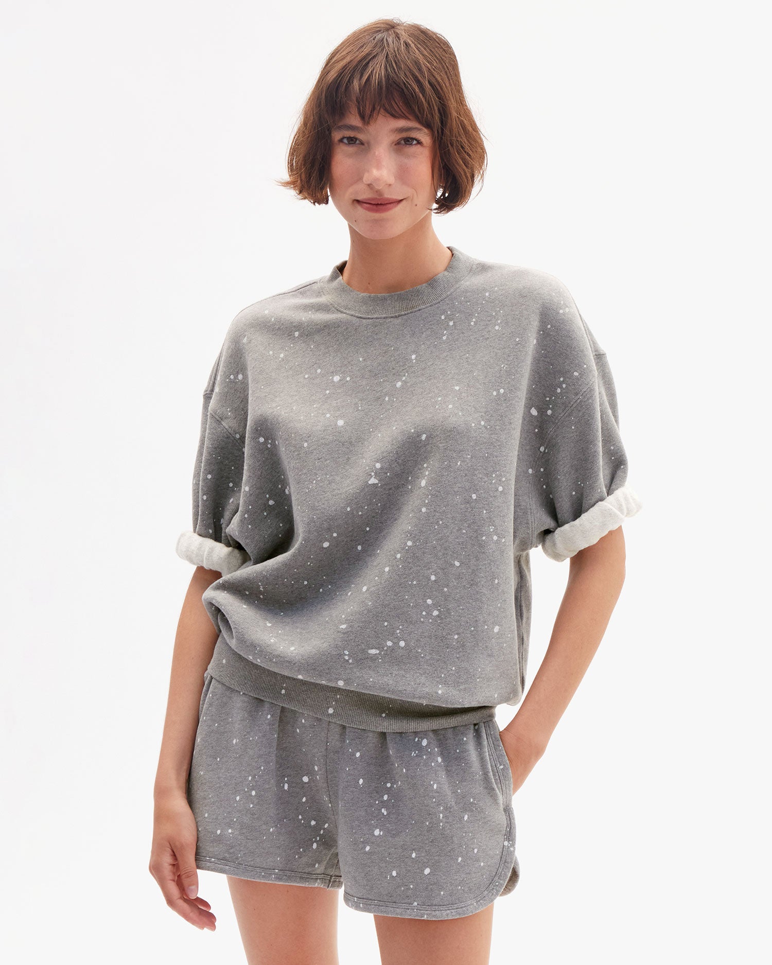 Clare V. Short Sleeve Oversized Sweatshirt - Splatter