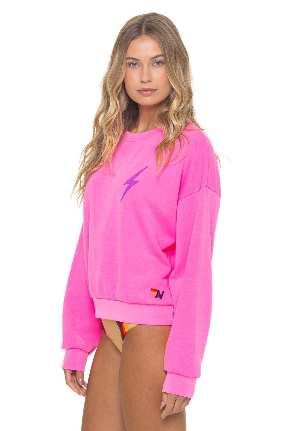 Aviator Nation Bolt Stitch - Crew Sweatshirt Relaxed Neon Pink Purple