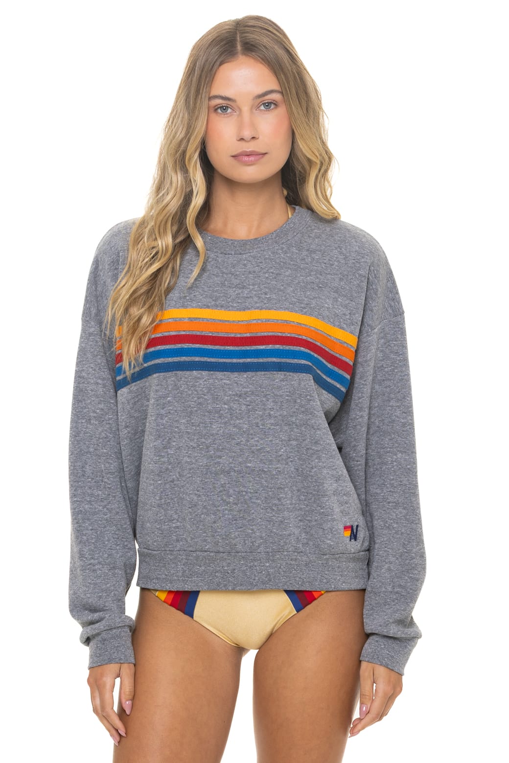 Aviator Nation 5 Stripe - Crew Sweatshirt Relaxed Heather Grey