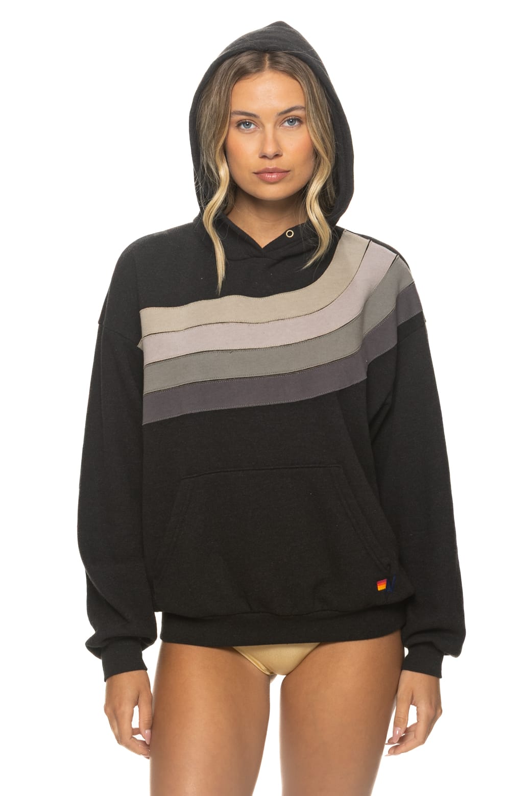 Aviator Nation Wave Stripe 4 - Pullover Hoodie Black Charcoal