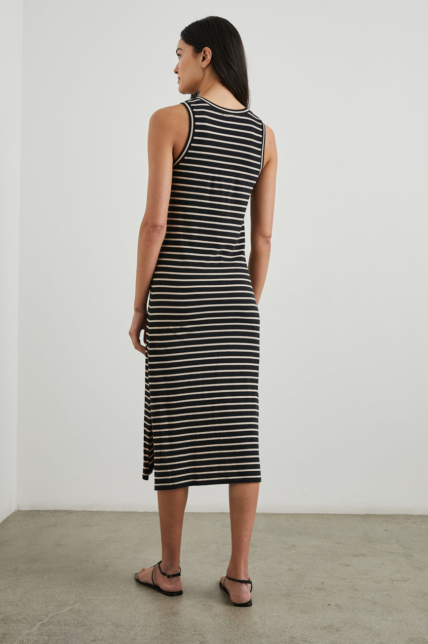black and white striped tank dress 90s Striped Tank Dress: Black & White Sheer Midi, Size 12