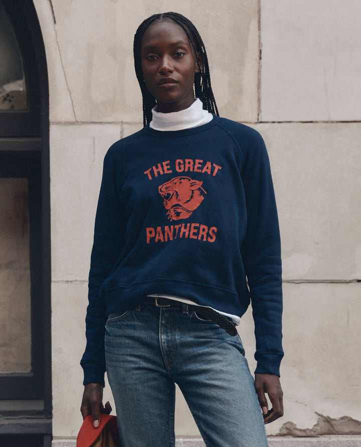 THE GREAT. The Fleece Rookie Sweatshirt w/Growling Panther True navy