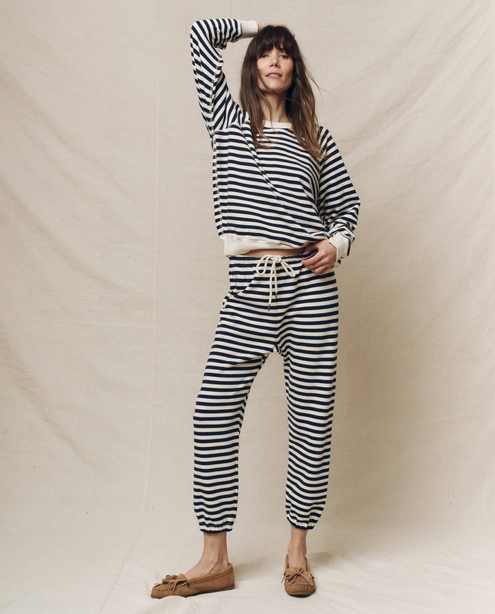 THE GREAT. The College Sweatshirt w/ Navy Sailor Stripe