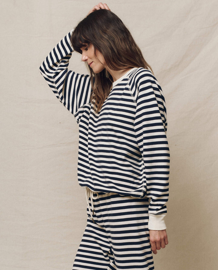 THE GREAT. The College Sweatshirt w/ Navy Sailor Stripe