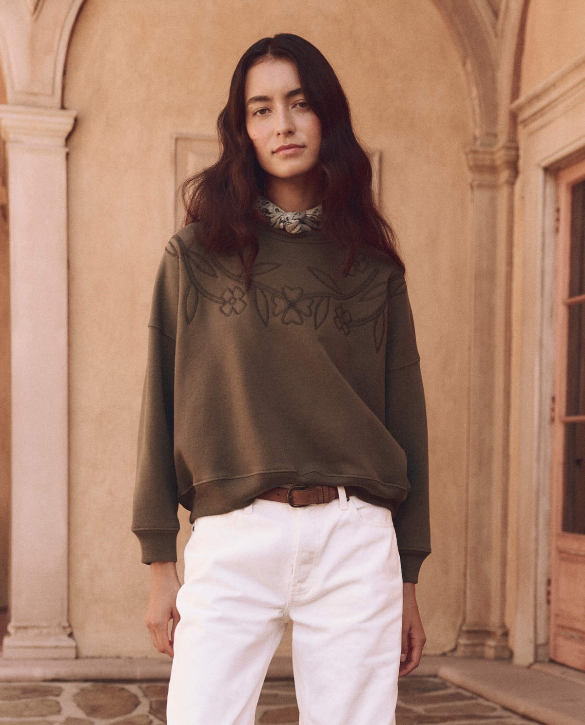 THE GREAT. The Floral Applique Teammate Sweatshirt