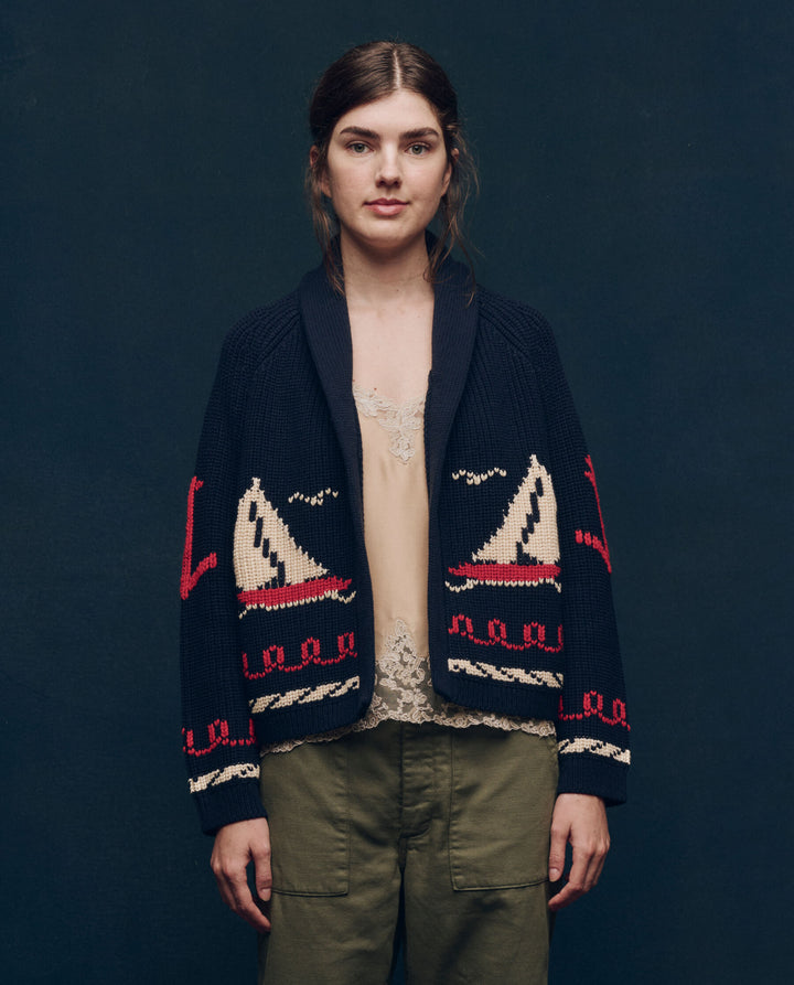 THE GREAT. The Sailboat Lodge Cardigan in Dark Navy