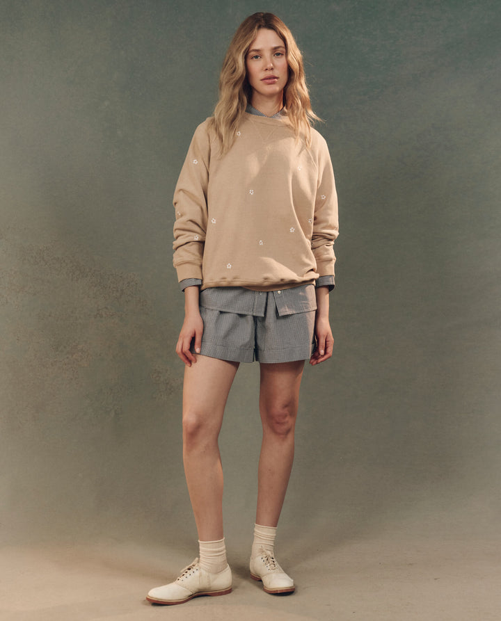 THE GREAT. The Slouch Sweatshirt w/ Daisy Embroidery in Khaki