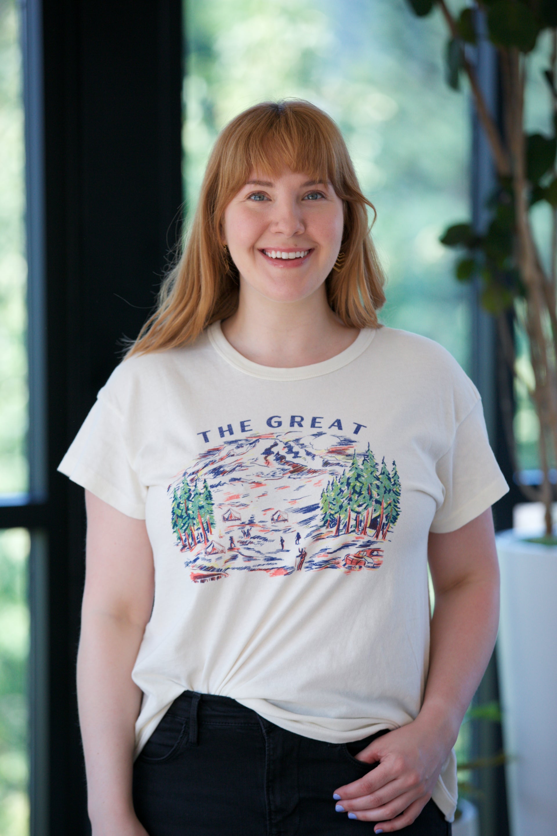 THE GREAT. The Boxy Crew w/ Woodsy Trail Graphic Washed White