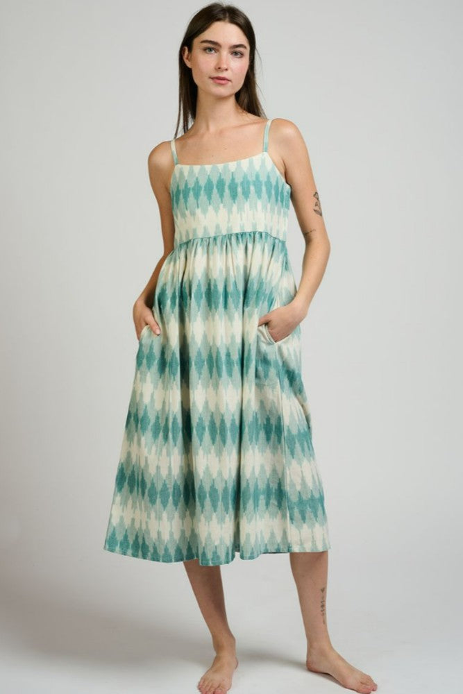 Mata Traders Sofia Midi Dress in Teal Ikat