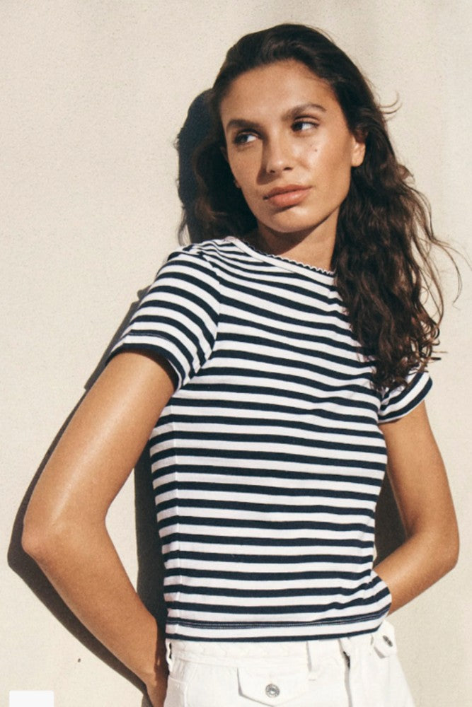 Rolla's Classic Tee in Paros Stripe Navy