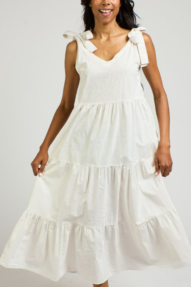 Mata Traders Lorelei Tiered Dress in White Waves