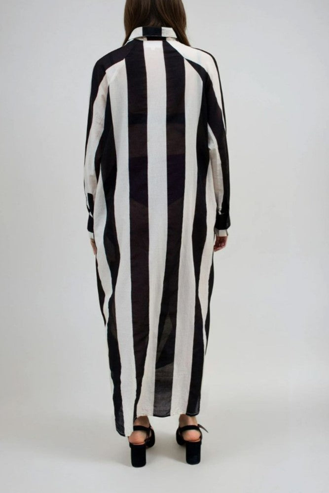 BEL KAZAN Gia Kaftan Black and Cream Stripe
