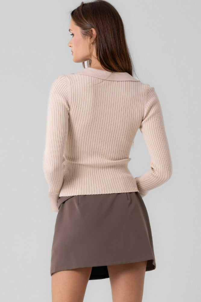 GOLDEN Allegra Knitted V-Neck Collared Button Down