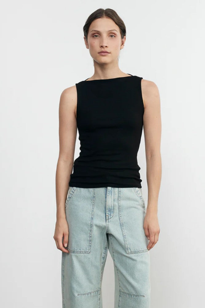 Enza Costa Silk Knit Sleeveless Boatneck Black