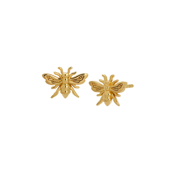 Honey Bee Dangle Stud Earrings in 14K Yellow Gold Plated Sterling Silver