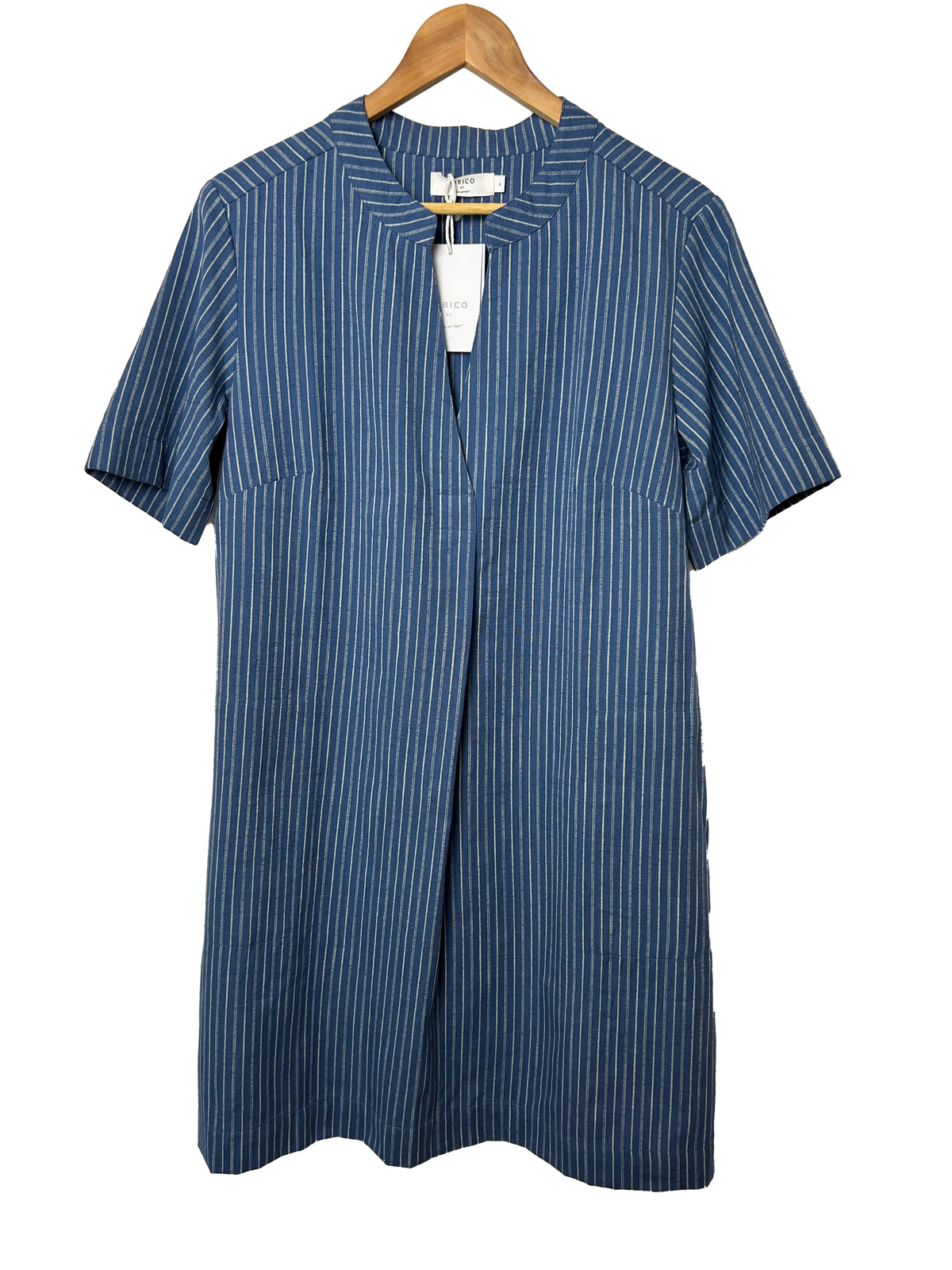 BIBICO Wren Pull on Dress in Cotton and Linen Stripe
