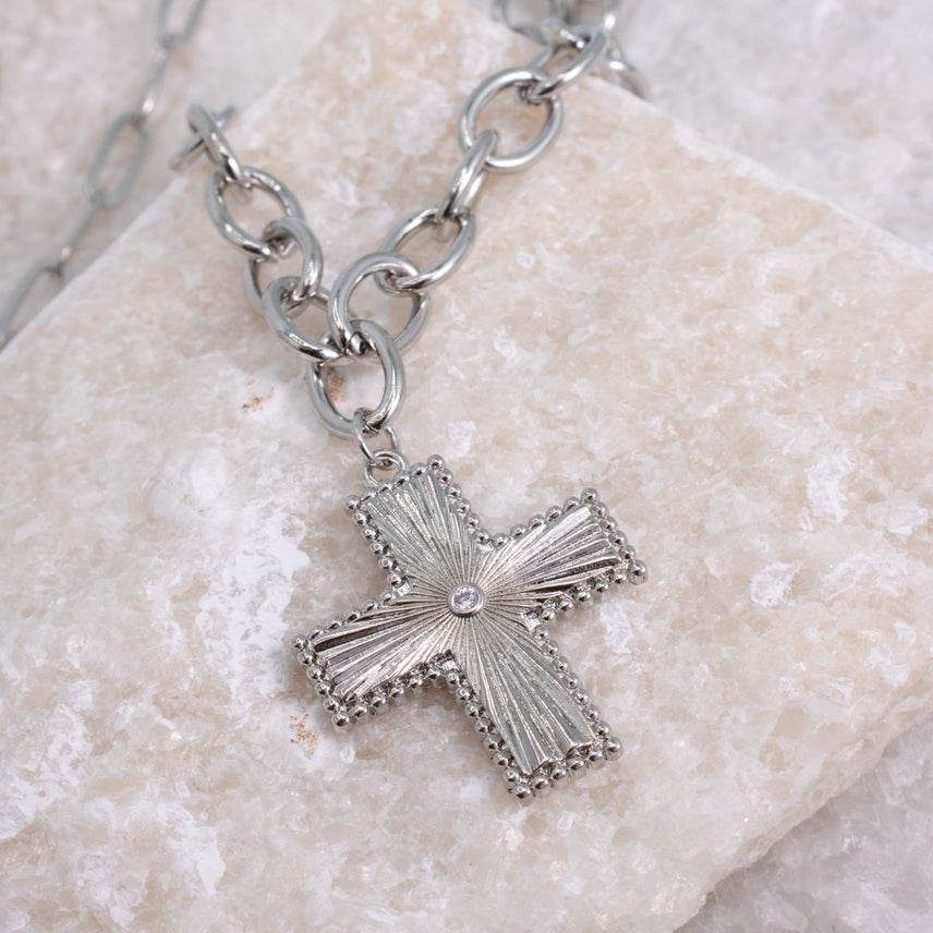 Splendid Iris Cross Statement Necklace