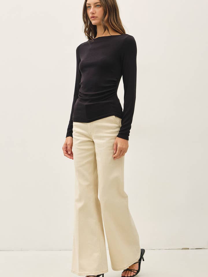 NYLAND Jay-Lee Ribbed Boat Neck Shirring Waist Top