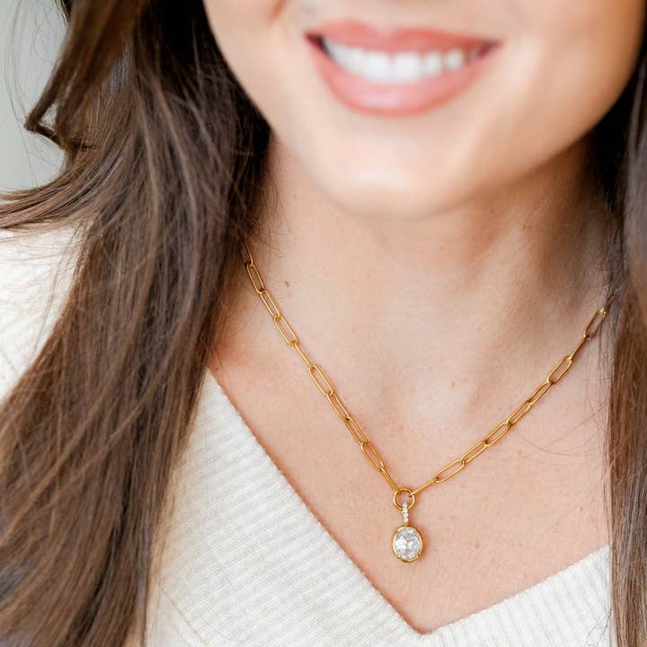 Splendid Iris Large Cubic Zirconia Paperclip Necklace