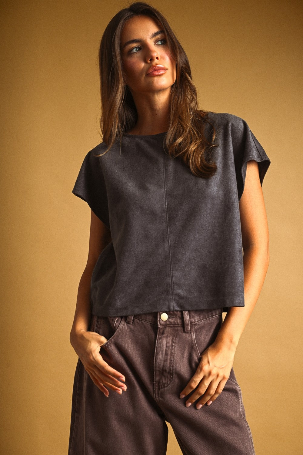 DEON Suede Crop Top Grey