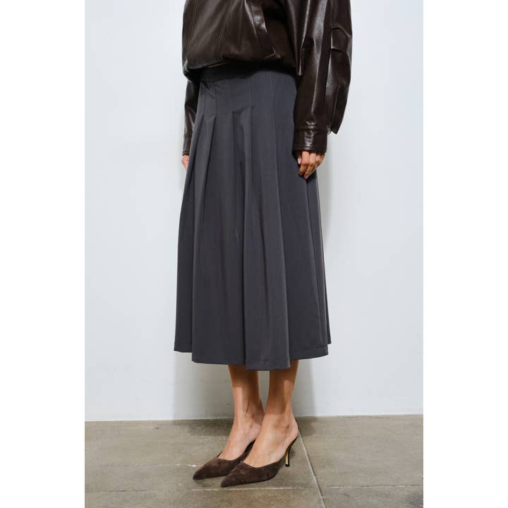 Loucia Penelope Pleated Midi Skirt Charcoal
