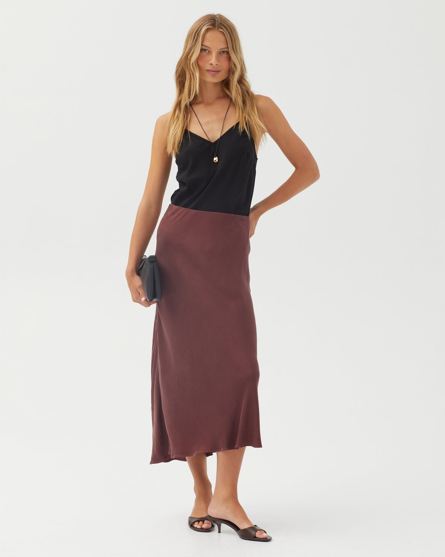 Bella Dahl Long Maxi Bias Skirt in Smoked Crimson