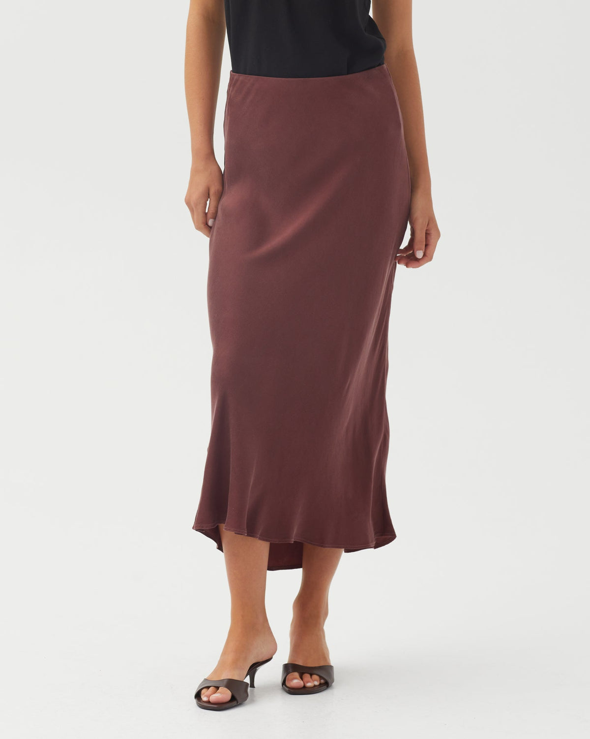 Bella Dahl Long Maxi Bias Skirt in Smoked Crimson