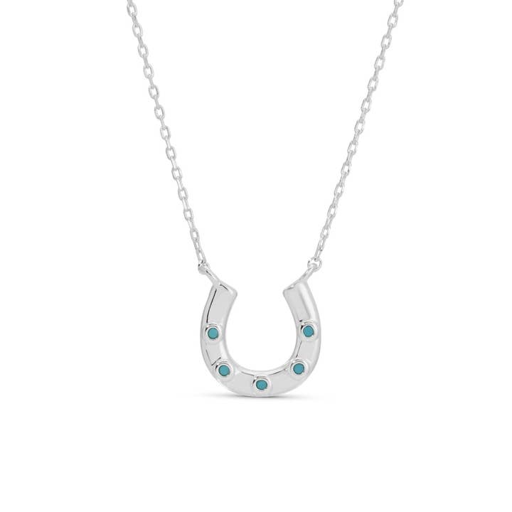Splendid Iris Horseshoe Pendant with Light Blue Accents