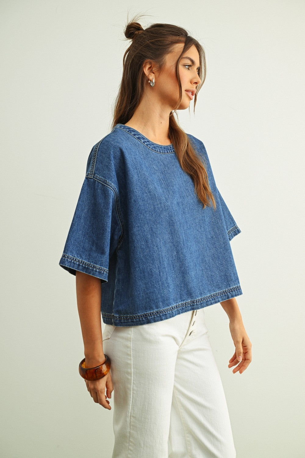 NYLAND Brynlee Round Neck SS Denim Top
