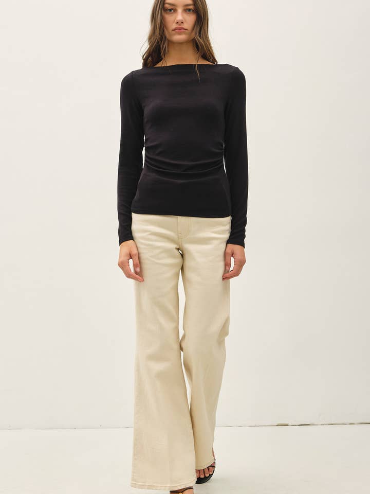 NYLAND Jay-Lee Ribbed Boat Neck Shirring Waist Top