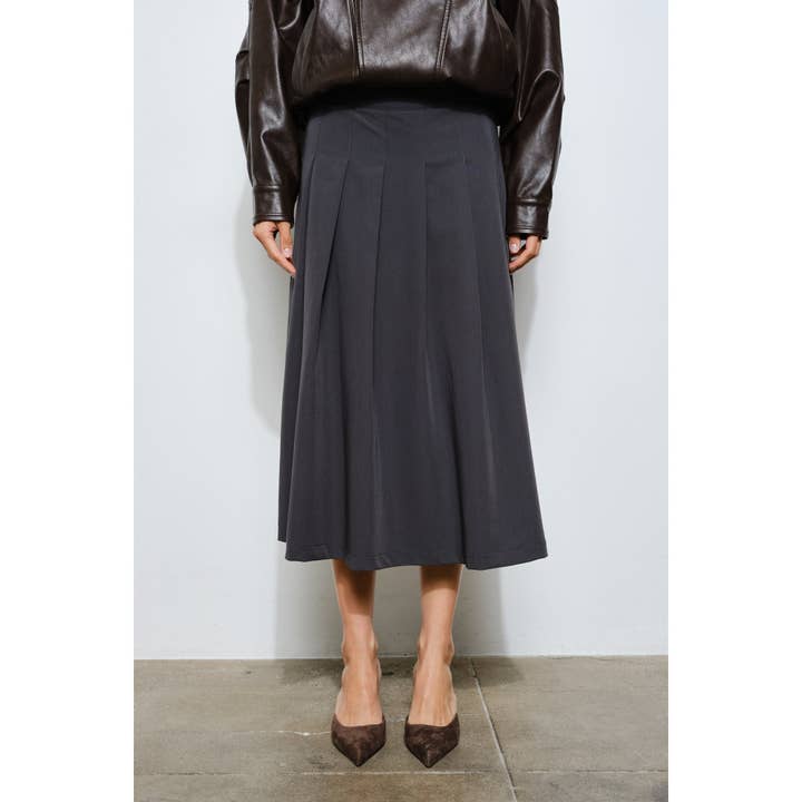 Loucia Penelope Pleated Midi Skirt Charcoal